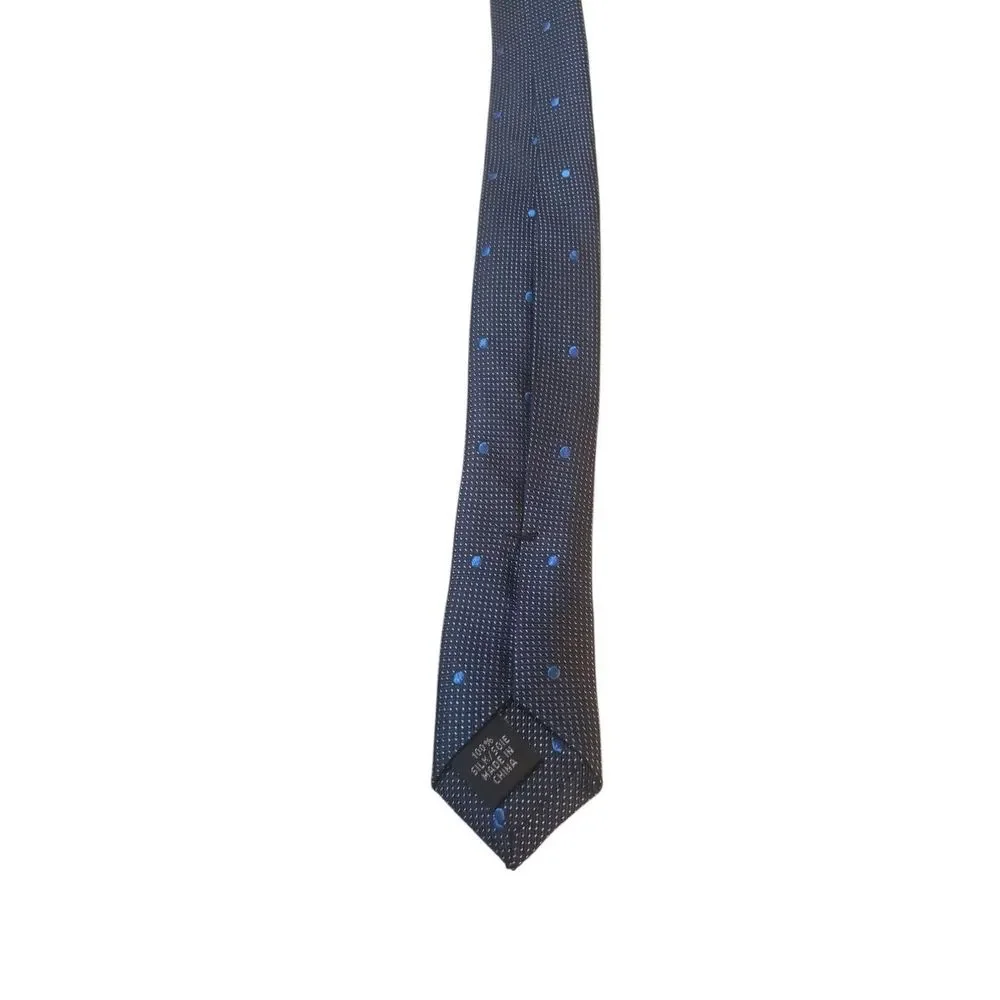 The Mens Store Bloomingdales Neck Tie Blue Checkered with Polka Dots 100% Silk‎